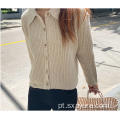 Cardigan de malha de algodão temperamento commuter